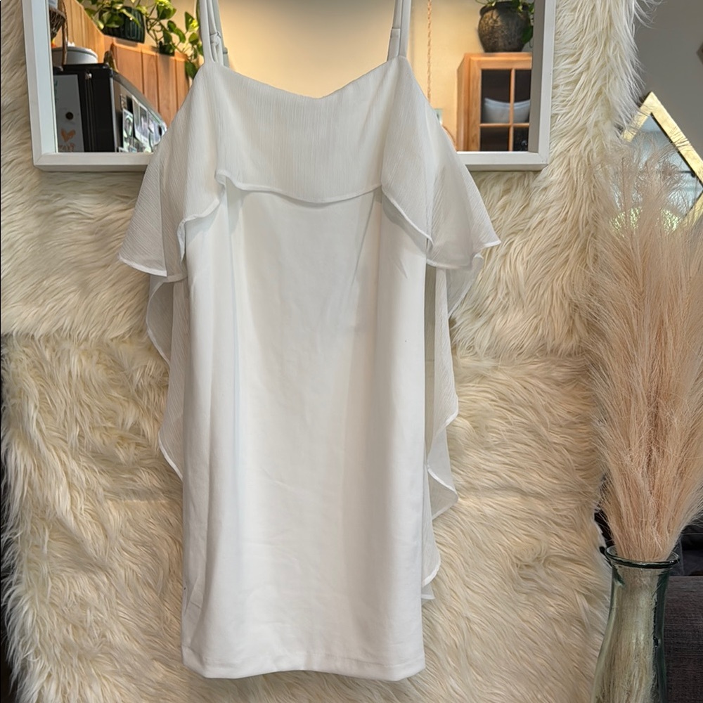 DKNY White Ruffle Overlay Shift Dress NWT Size 12 - Picture 3 of 6